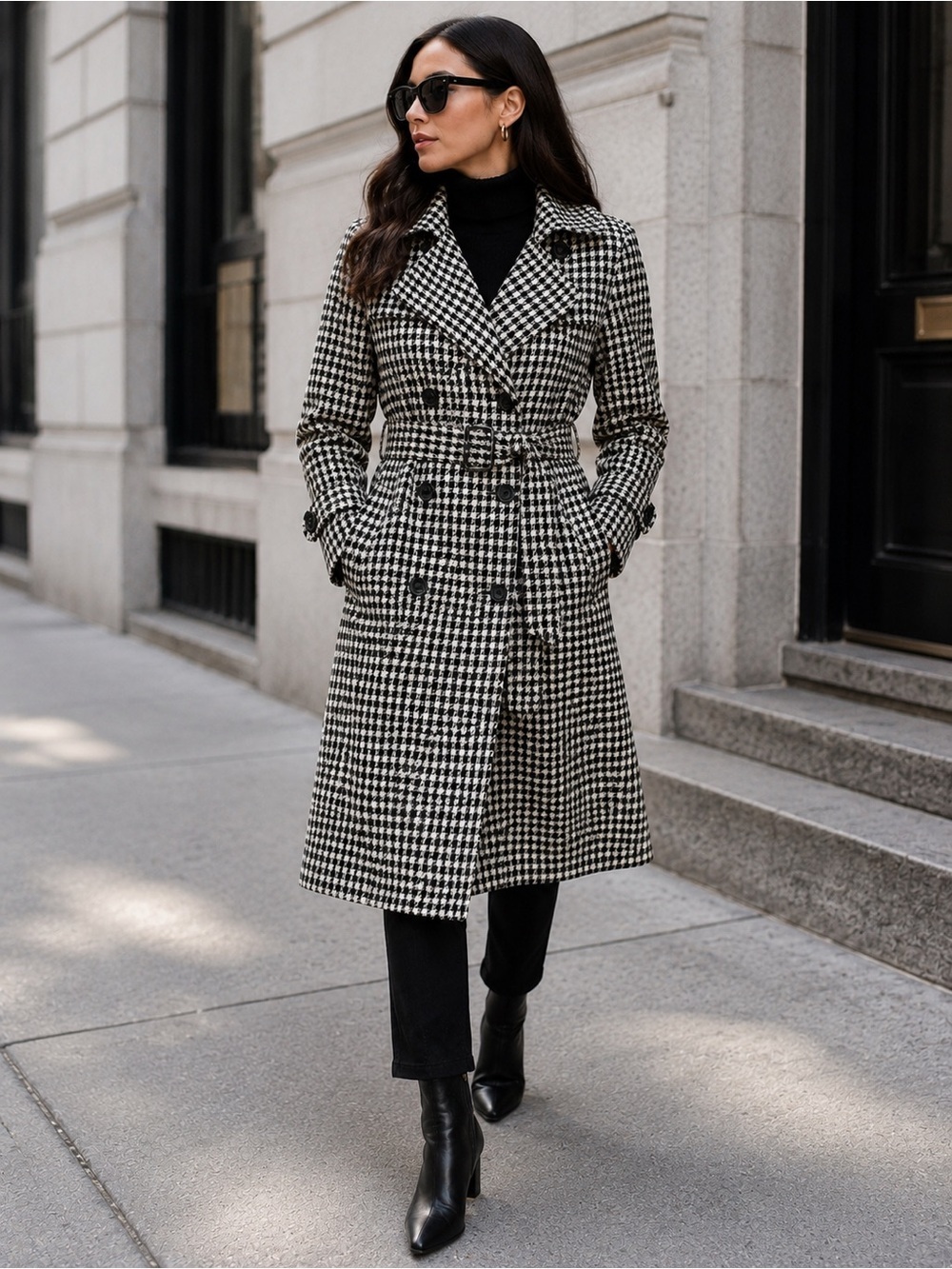 Vintage Dannimac ($500) England Houndstooth Trench Coat Wool Blend Belted Chic